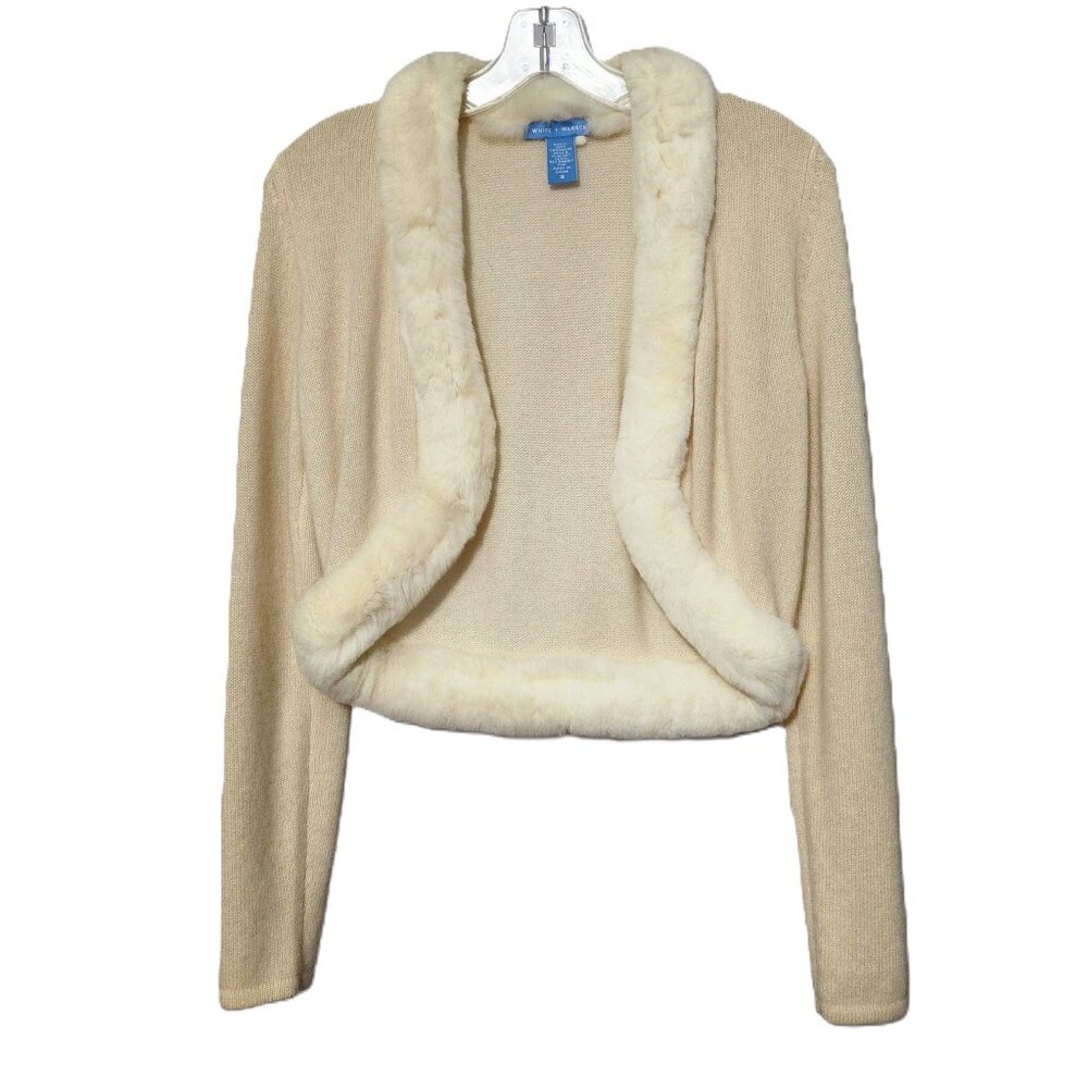 White+Warren 100% Cashmere Open Front Shrug w/Rabbit Trim Vintage RARE - Picture 5 of 11